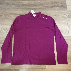 JCrew Factory Womens L Ruffle sweater with buttons BC568
